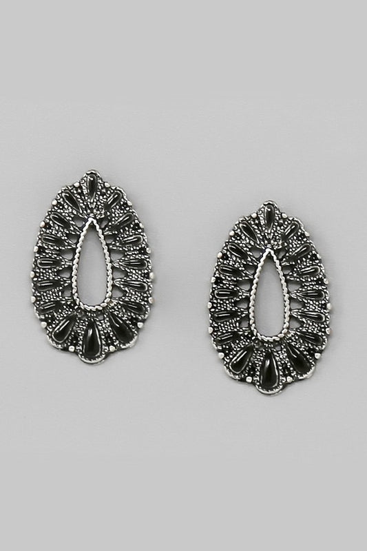 Western Stone Embellished Teardrop Stud Earrings