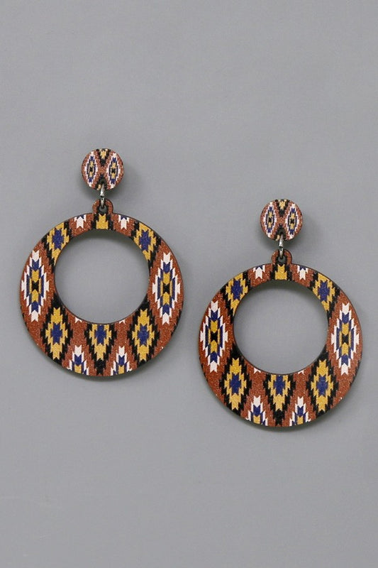 Western Print Wooden Hoop Earrings