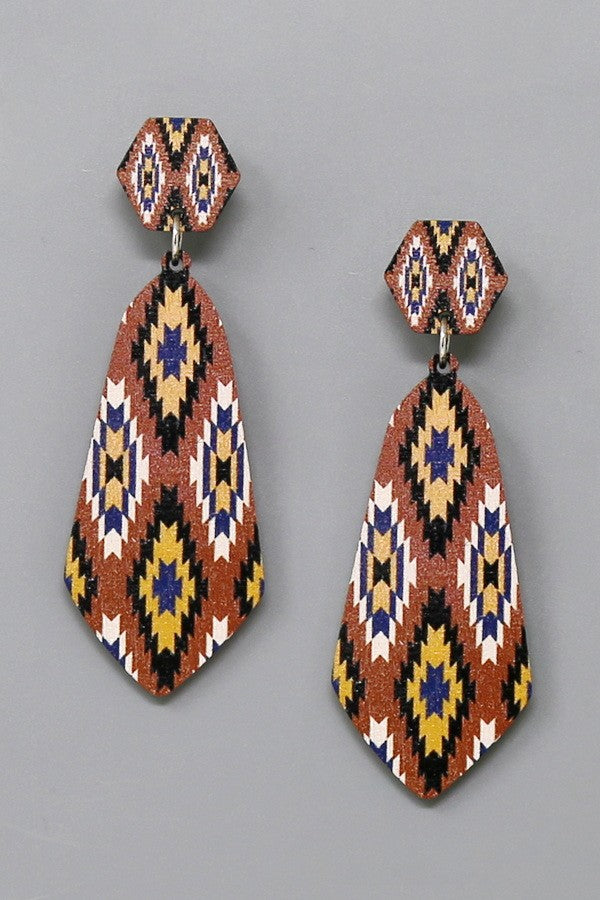 Western Print Wooden Earrings