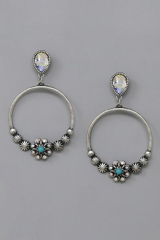 Western Floral Hoop Dangle Earrings