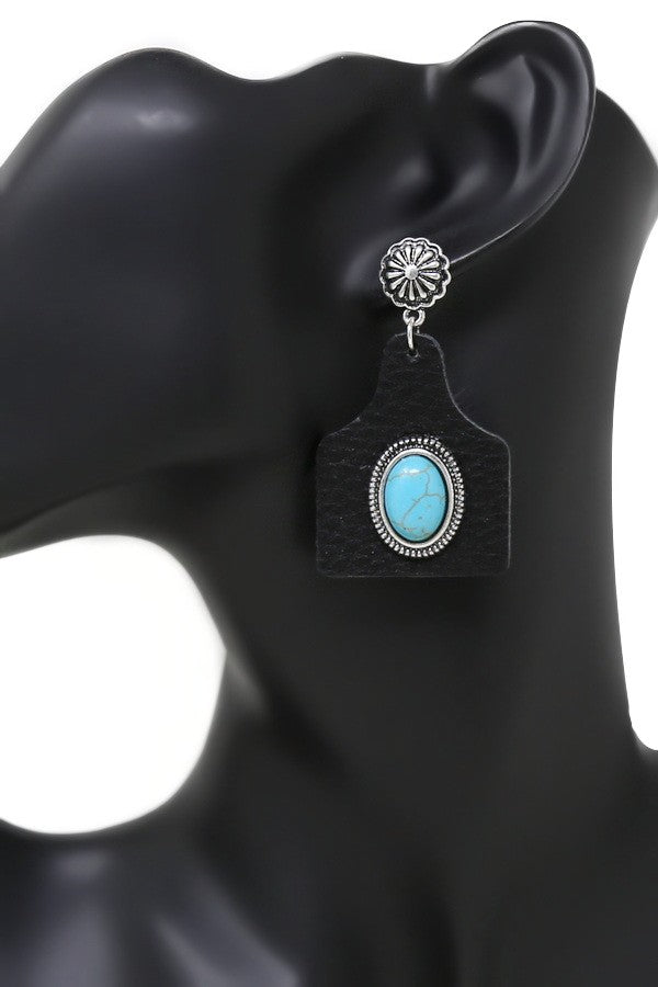 Western Stone Leather Dangle Earrings