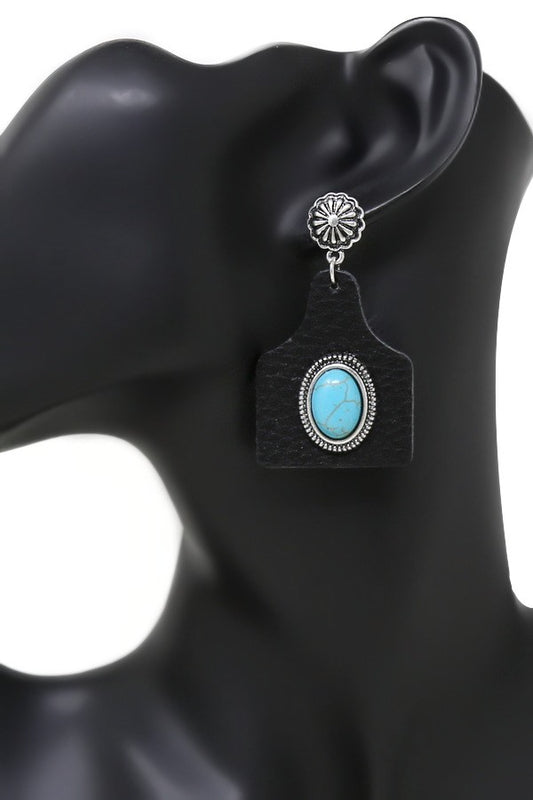 Western Stone Leather Dangle Earrings
