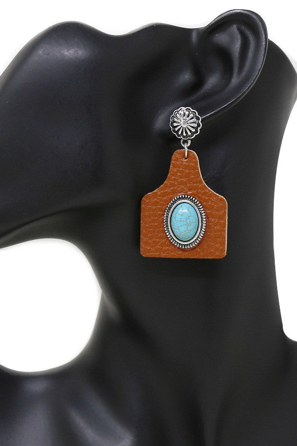Western Stone Leather Dangle Earrings