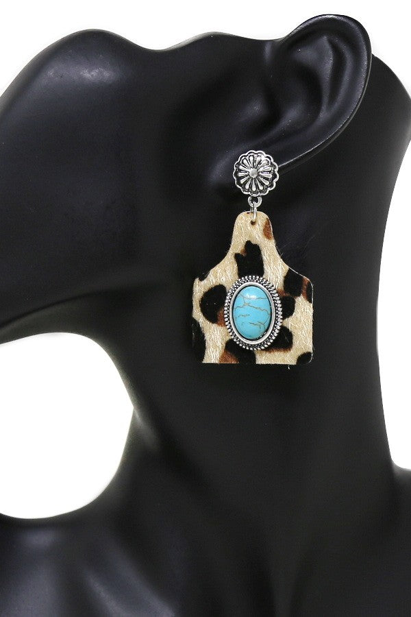 Western Stone Leather Dangle Earrings