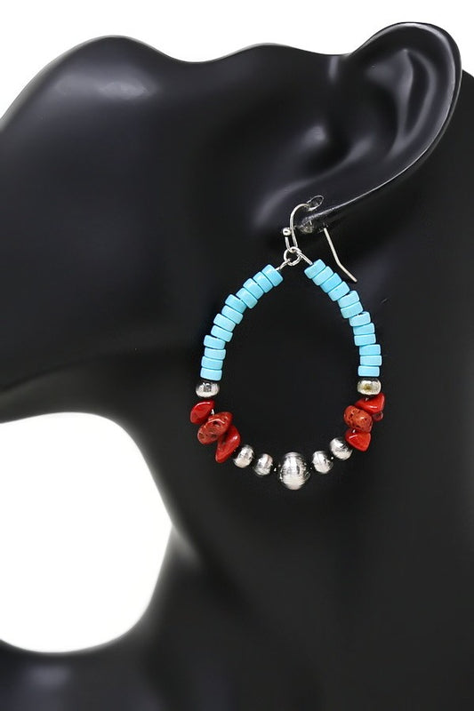 Natural Stone Beaded Hoop Earrings