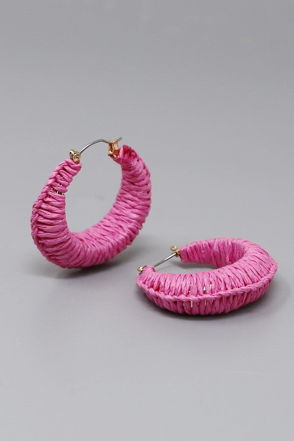 Raffia Wrapped Hoop Earrings