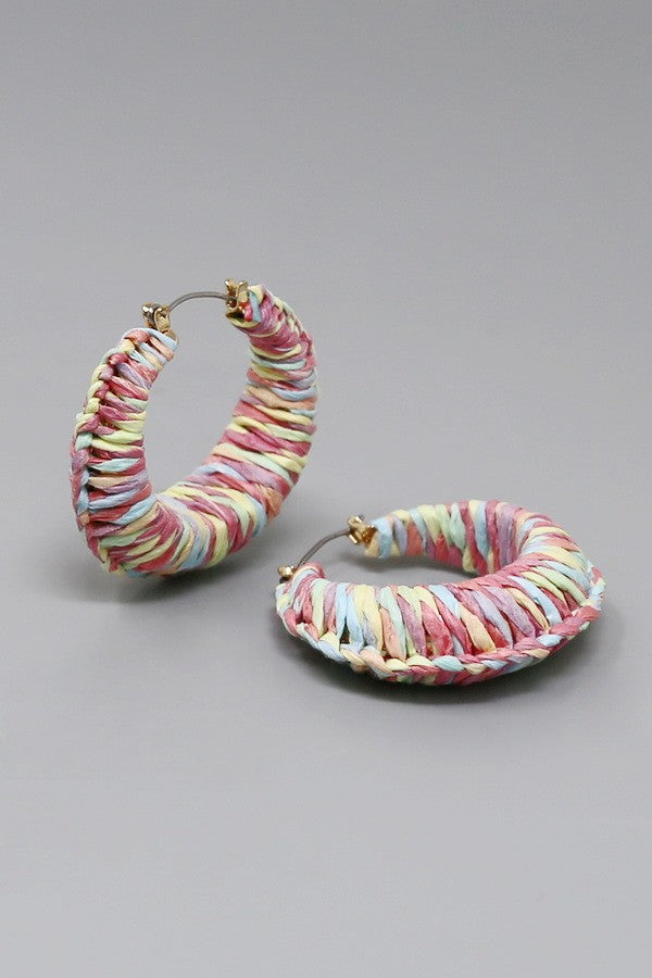 Raffia Wrapped Hoop Earrings