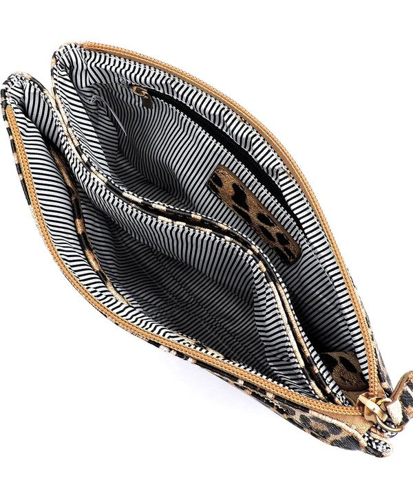 Leopard Double Compartment Clutch