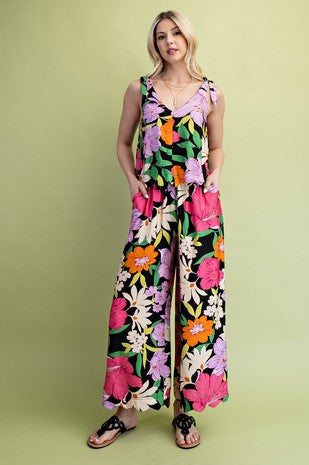 Floral Print Set Illusion Jumpsuit
