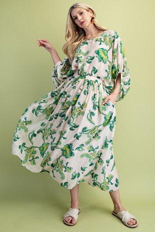 Floral Print Lined Midi Dress