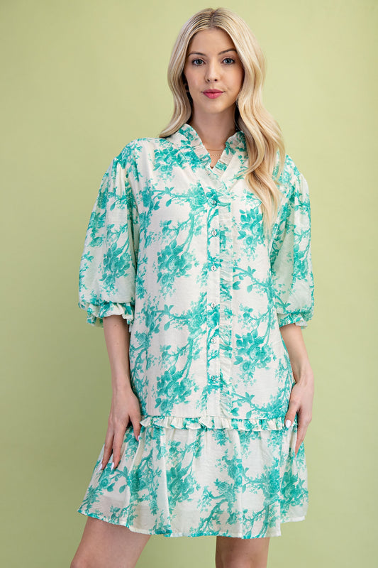 Floral Print Button Down Mini Dress