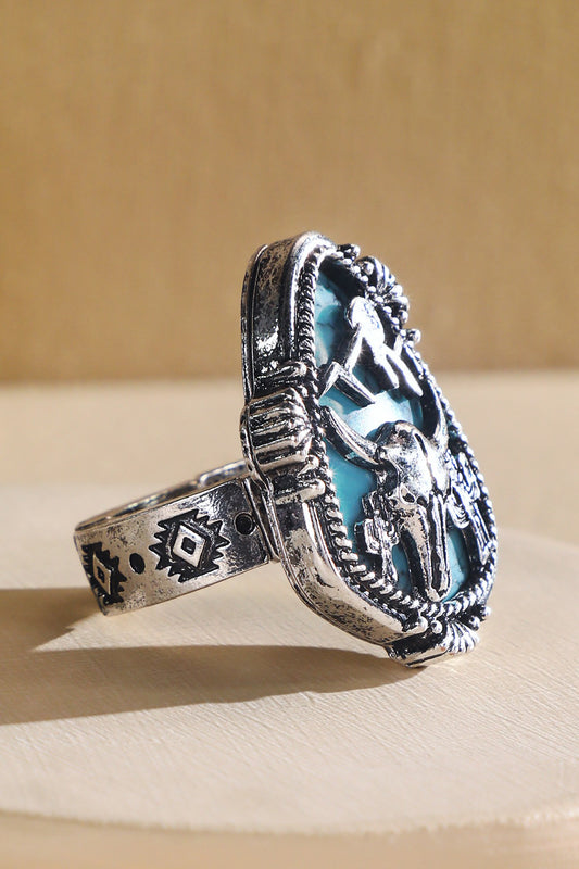 Western Steer Head Hand Stone Ring