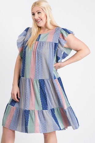 Plus Size Boho Patchwork Tiered Dress