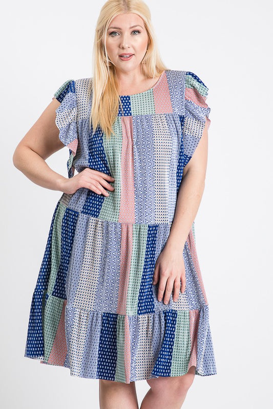 Plus Size Boho Patchwork Tiered Dress