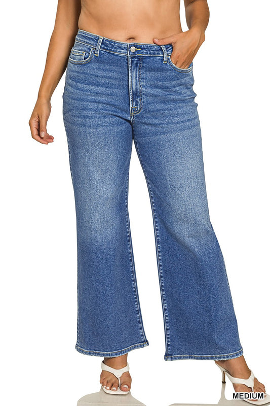 Plus Medium Wash Wide Leg Denim Pants