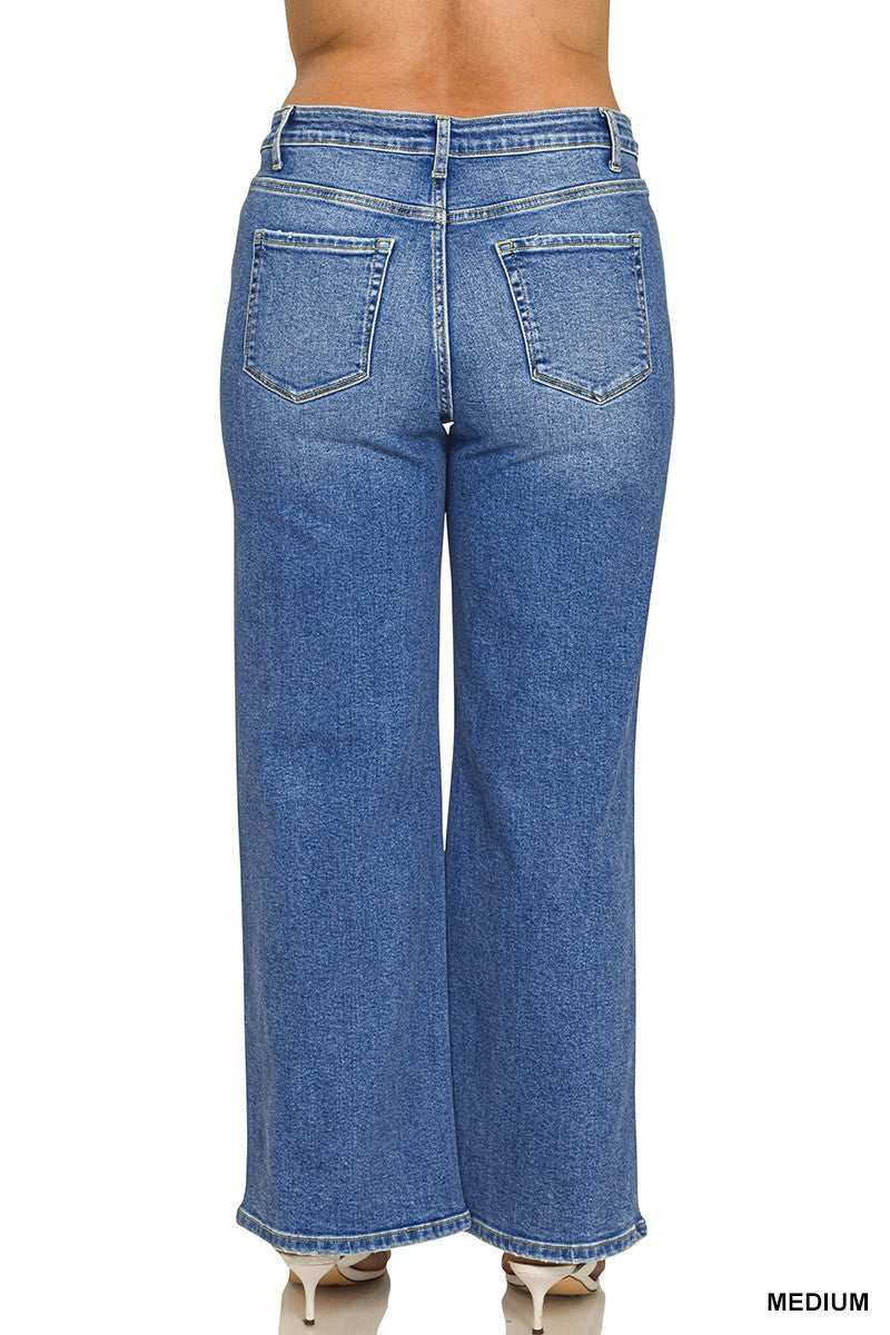 Plus Medium Wash Wide Leg Denim Pants