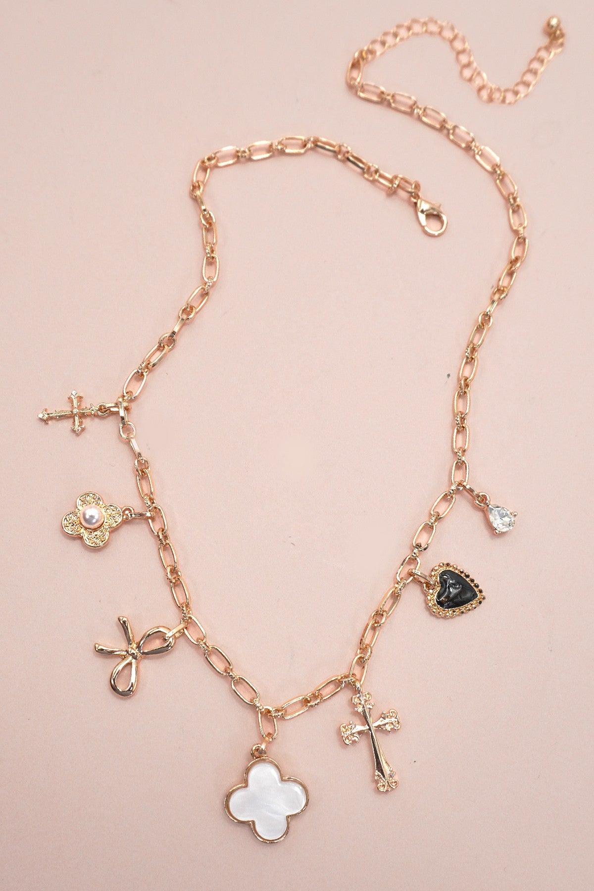 Charm Necklace- Clover Bow Cross Heart Flower