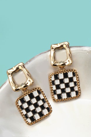 Double Checker Drop Earrings