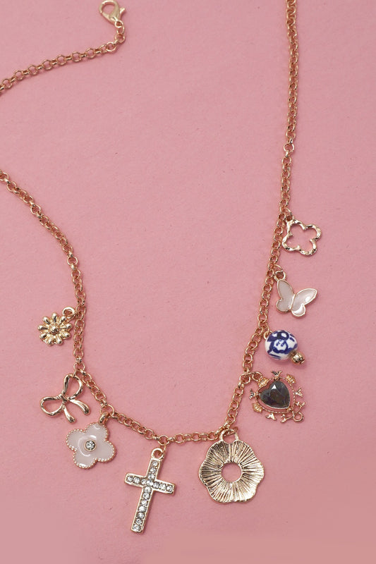 Charm Necklace-bow Flower Porcelain Clover