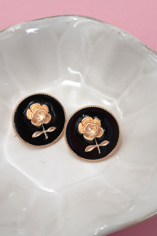 Gold Rose Flower Stud Earrings