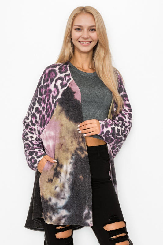 Tie Dye Animal Print Cardigan