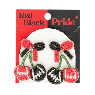 Gameday Cherry Heart Football Earrings