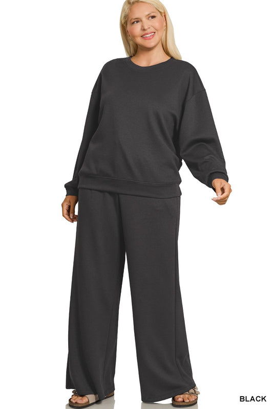 Zenana Scuba Crewneck Pants Set