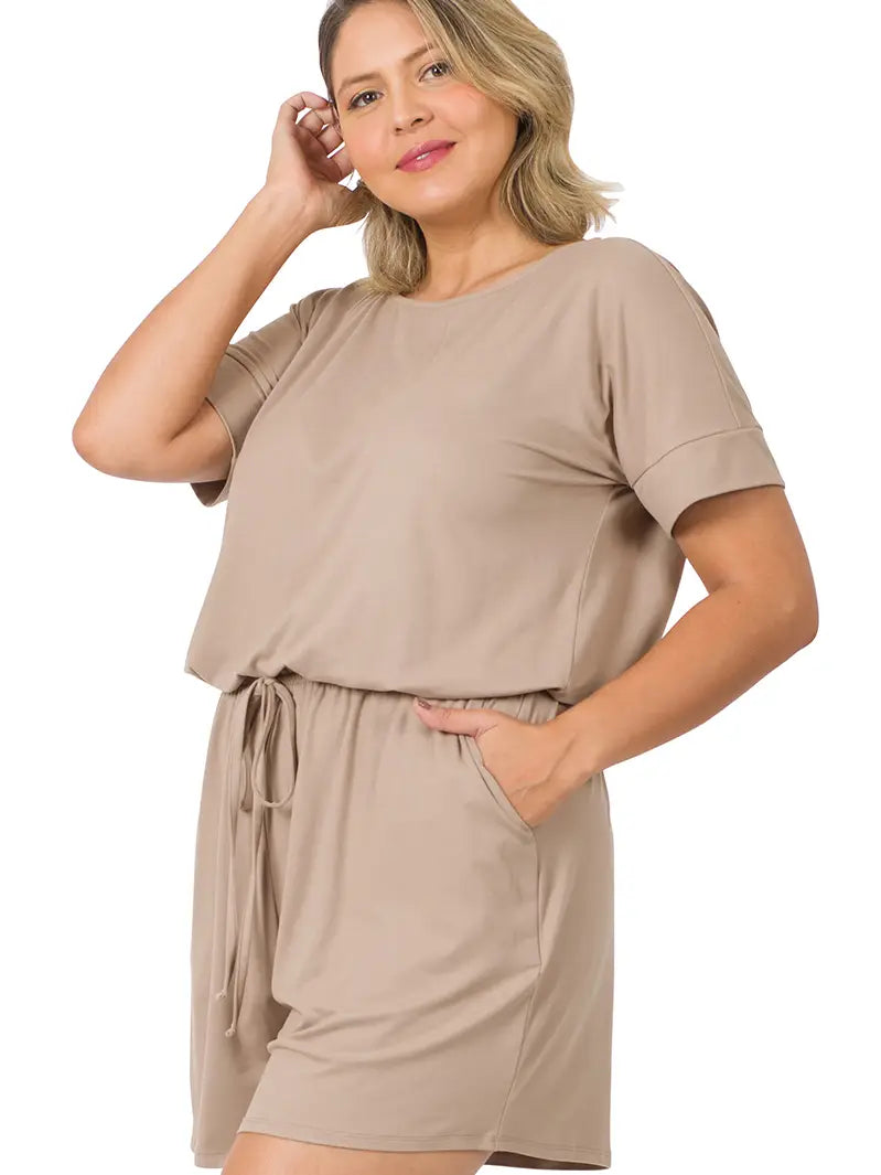 Plus Size Brushed Romper with Pockets