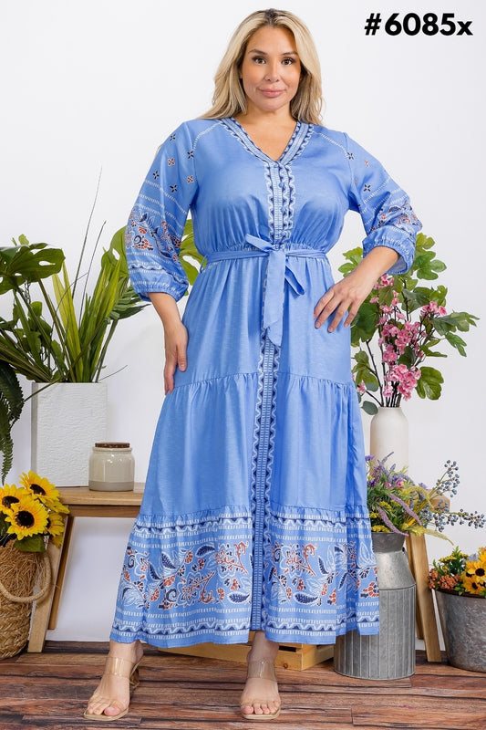 Blue Graphic Print Maxi Dress