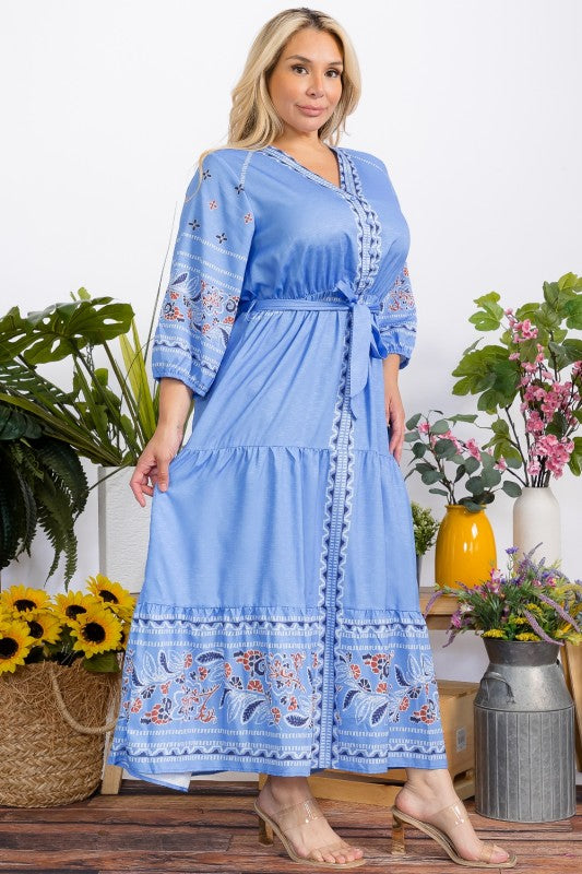 Blue Graphic Print Maxi Dress