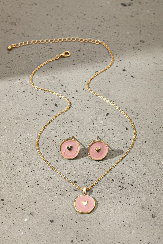 Heart Coin Necklace & Earrings Set