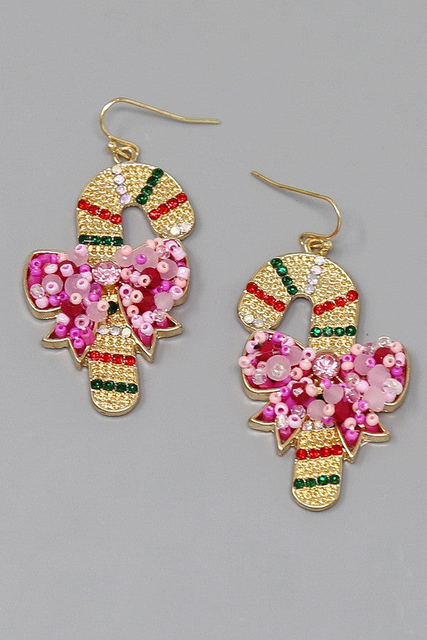 Christmas Candy Cane Beaded Earrings