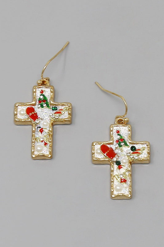 Christmas Cross Dangle Earrings