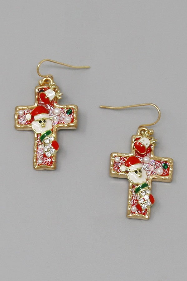 Christmas Cross Dangle Earrings