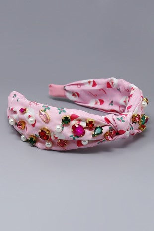 Christmas Theme Pink Santa Knot Headband