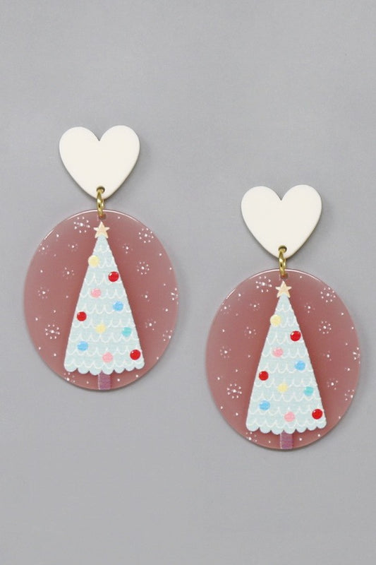Pink Christmas Acrylic Earrings