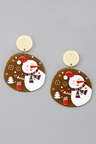 Snowman Brown Christmas Acrylic Earrings