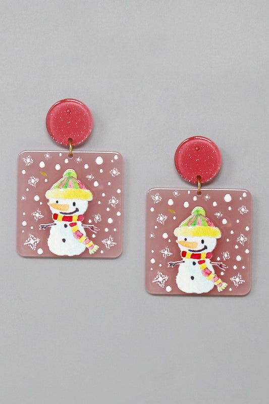 Pink Snowman Christmas Acrylic Earrings