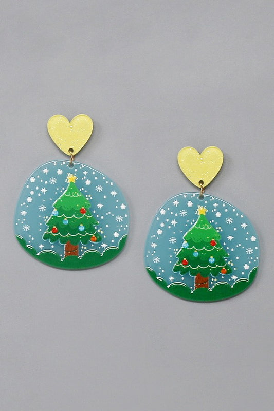 Yellow Tree Christmas Acrylic Earrings
