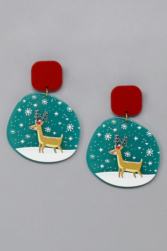Red Deer Christmas Acrylic Earrings