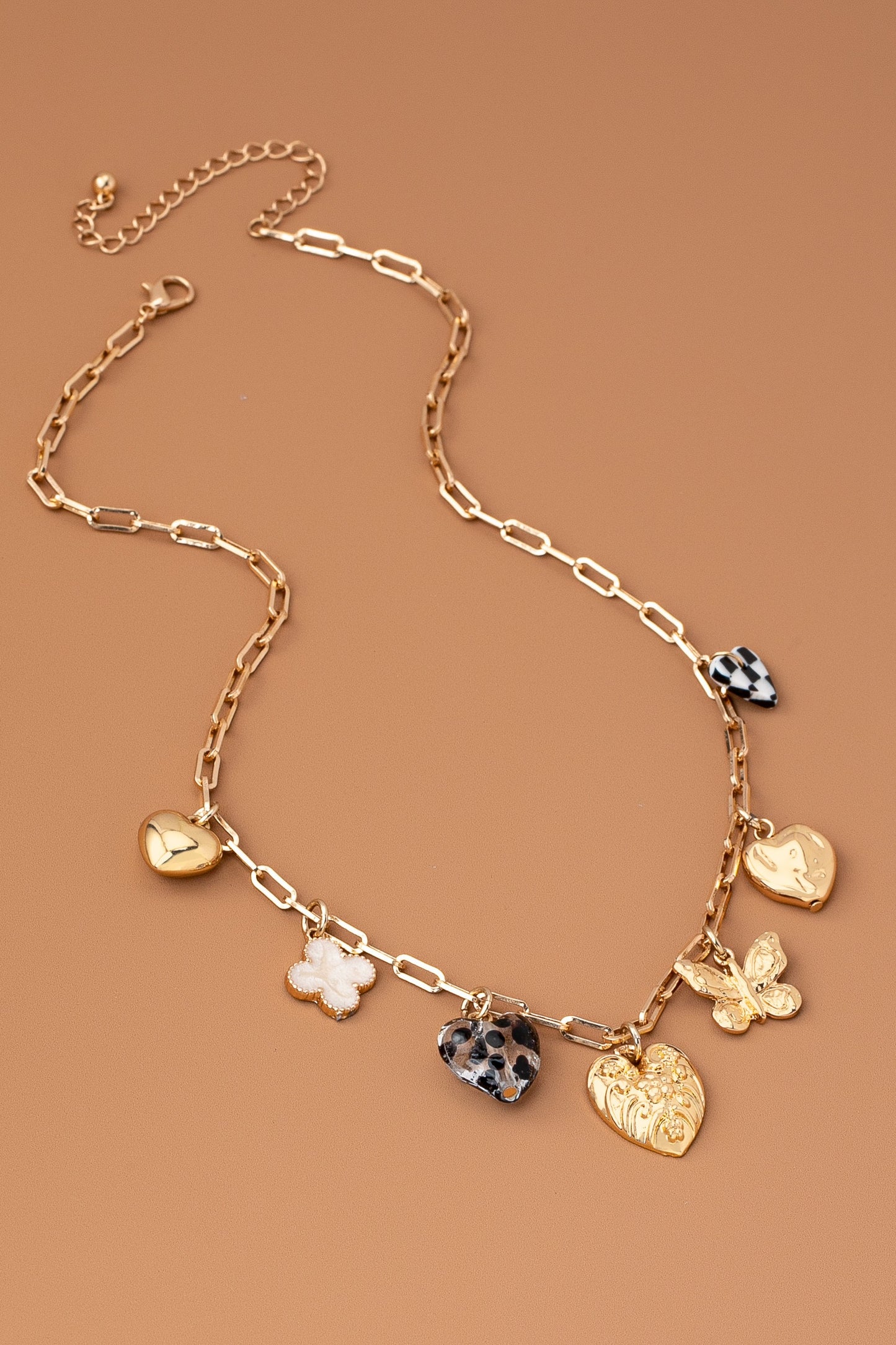 Charm Necklace-hearts Checker Rhinestone