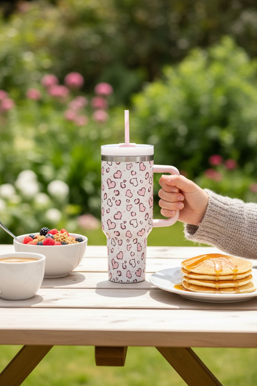 40oz Heart Printed Stainless Steel Tumbler