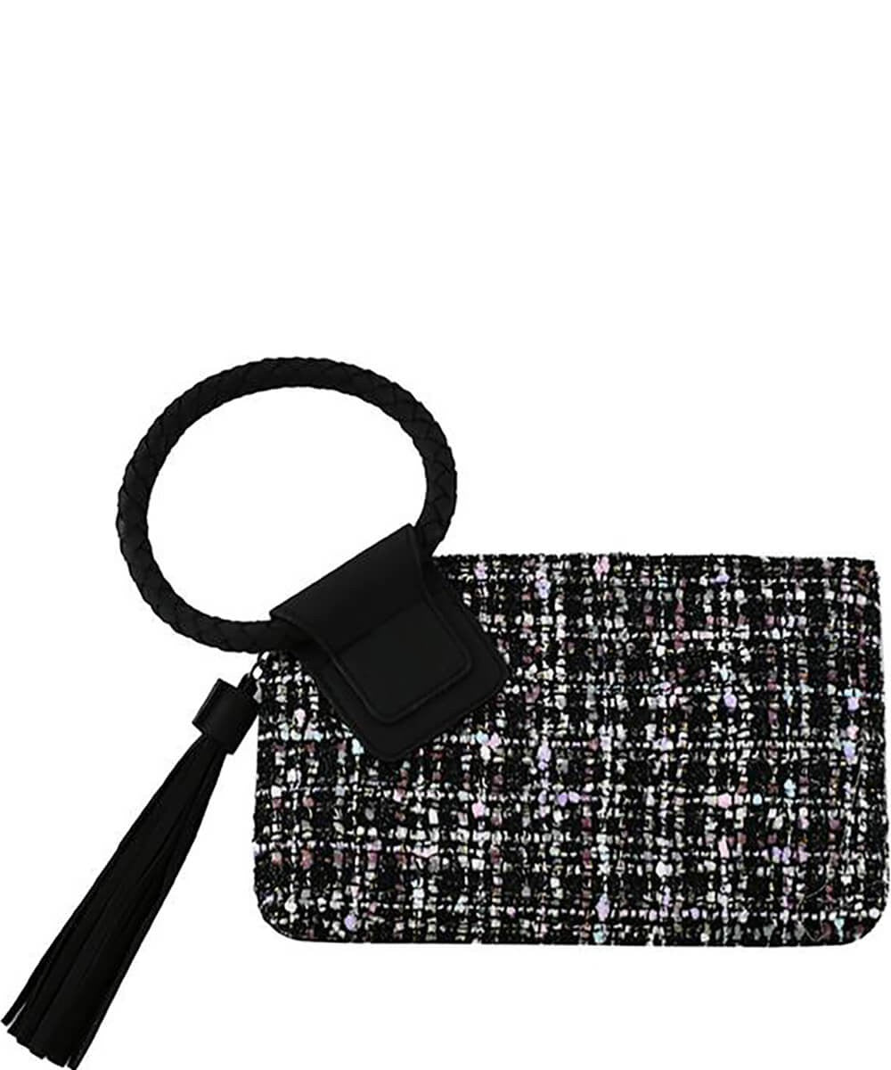 Tweed Cuff Handle Wristlet Clutch