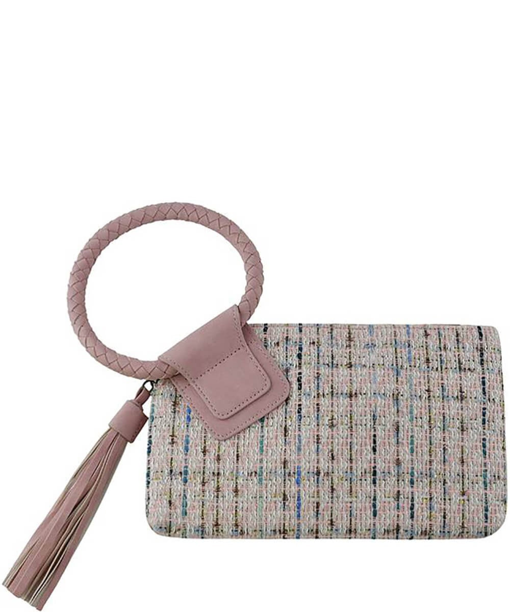 Tweed Cuff Handle Wristlet Clutch