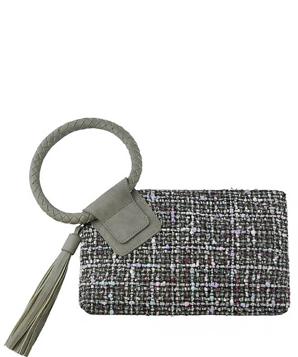 Tweed Cuff Handle Wristlet Clutch
