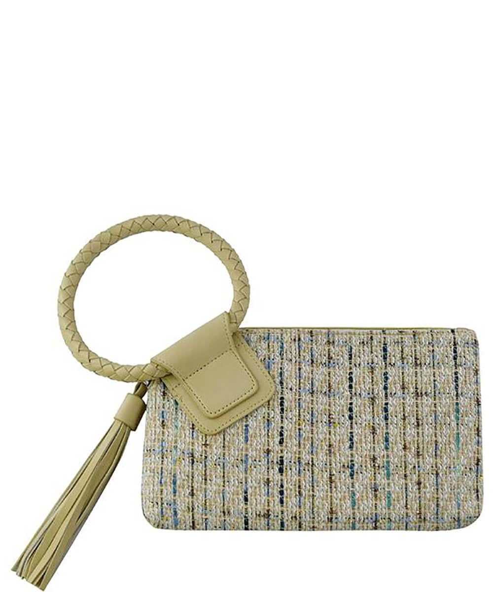 Tweed Cuff Handle Wristlet Clutch