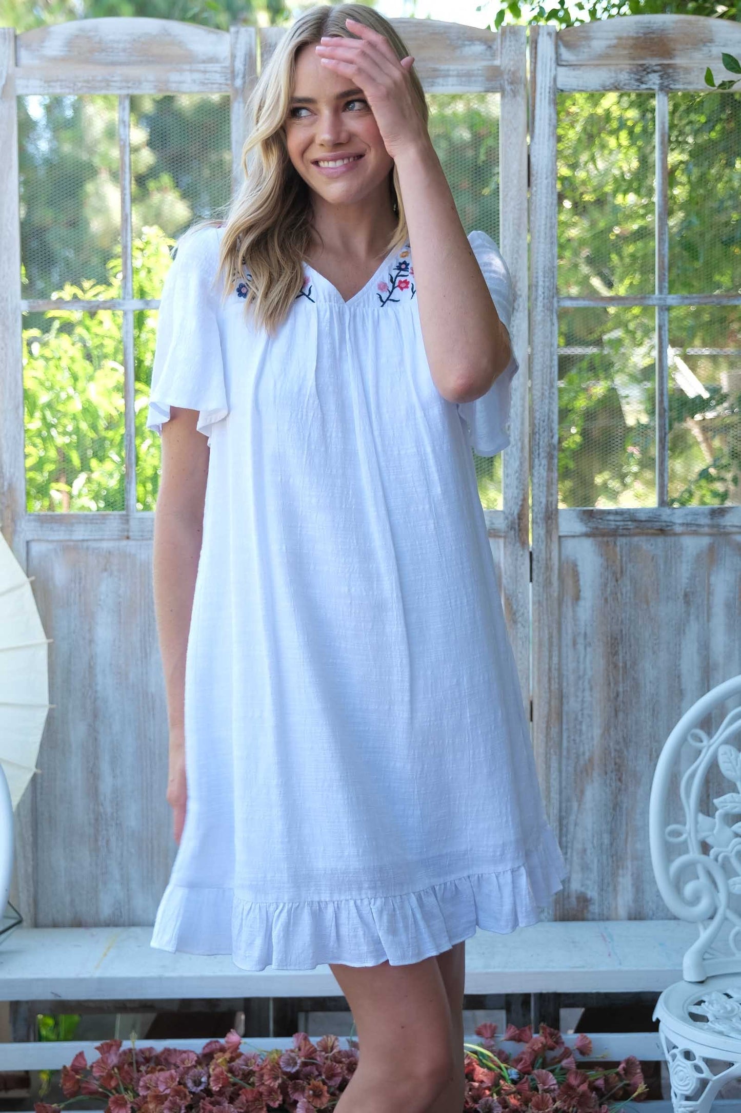 Embroidered Babydoll Dress