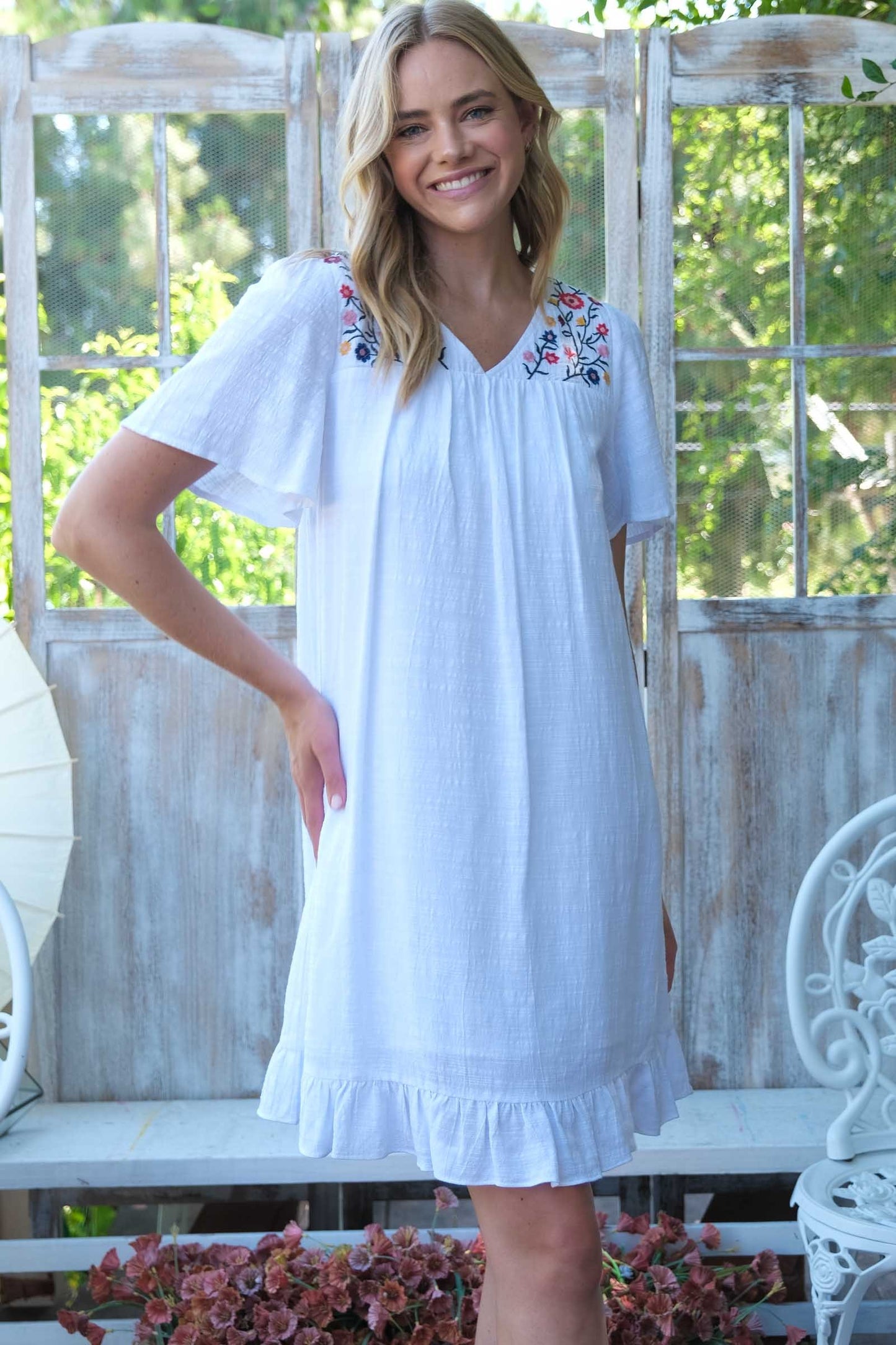Embroidered Babydoll Dress