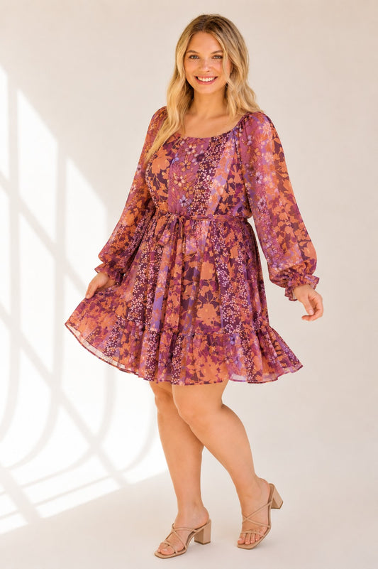 Plus Floral Mixed Printed Woven Dress