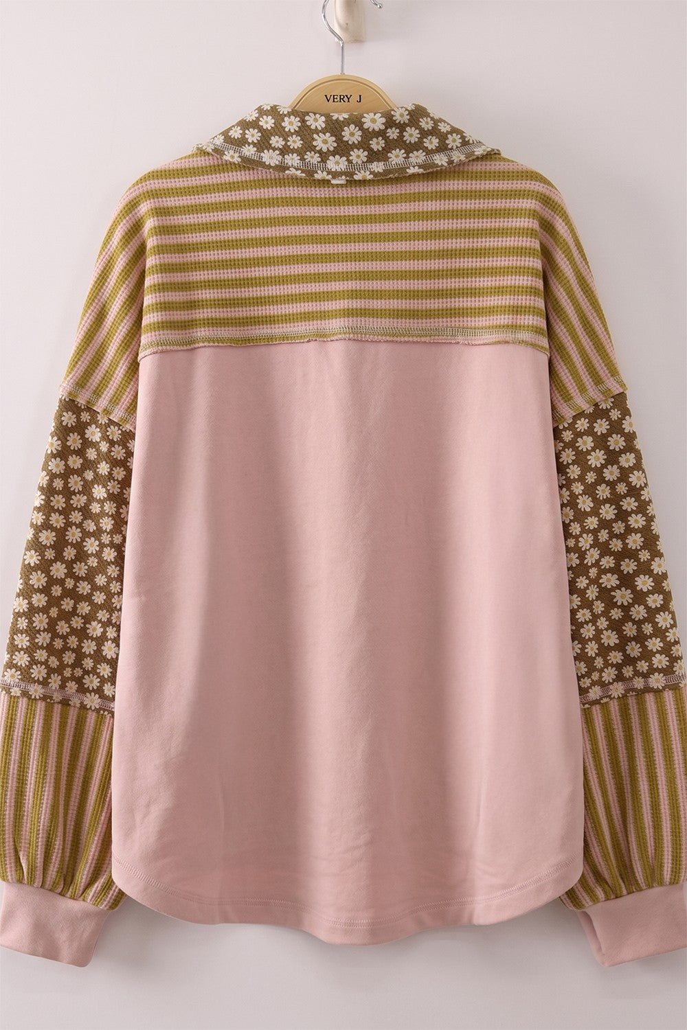 Very J Collar Sleeve Patchwork Top